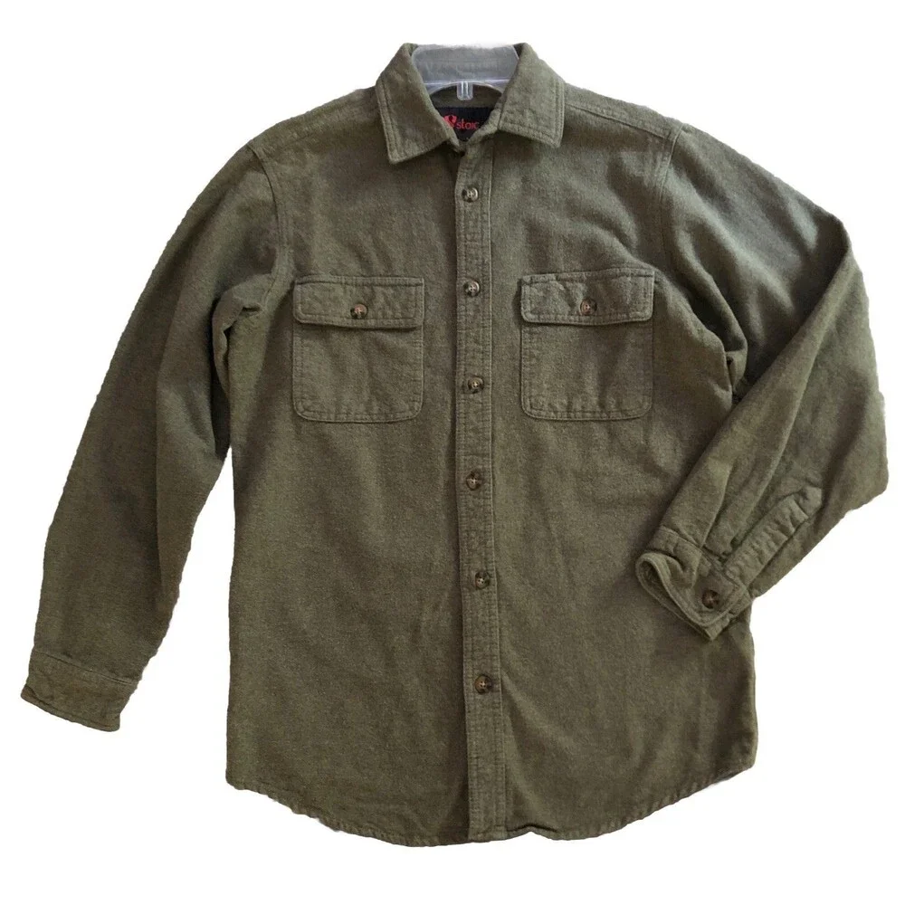 Stoic Hemlock Chamois Shirt Mens Size S Olive Heavy Flannel Outdoor Shacket